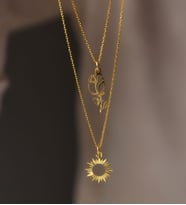 Papatya Silver 925 Ayar Gümüş Altın Kaplama Kristal Kesim Gül ve Güneş Asansörlü Kolye