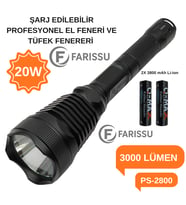 PS-2800 30W 3000Lm 3KM Menzilli Şarjlı El ve Tüfek Feneri