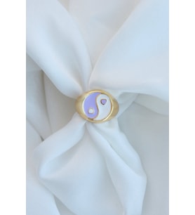 Şovalye Beyaz-Lila Mineli Ayarlanabilir Ying-Yang Yüzük