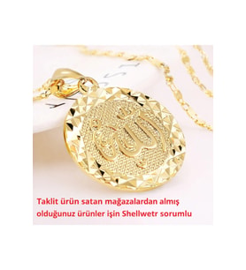 Altın Kaplama Işıltılı “Allah” Yazılı Kadın Kolye Zarif & Anlamlı Manevi Tasarım Şık Hediyelik