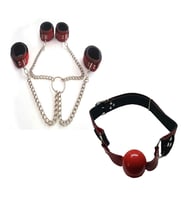 Kırmızı Fantezi Deri El Ayak Kelepçe Fantezi Deri Ağız Topu + Erotik Masaj Yağı(Red Fancy Leather Hand Foot Handcuffs Fancy Leather Mouth Ball + Erotic Massage Oil)