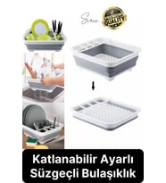 Pratik Katlanabilen Ayarlı Silikon Beyaz Bulaşıklık Kurutmalık Sepet Çatal Kaşık Hazneli Süzgeçli
