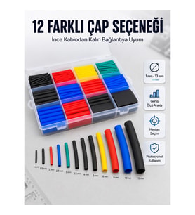 Mey İthalat® Profesyonel Isıyla Daralan Makaron Kutusu 560 Parça Renkli Kablo Koruma ve İzolasyon Se