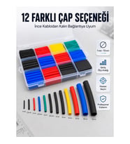 Mey İthalat® Profesyonel Isıyla Daralan Makaron Kutusu 560 Parça Renkli Kablo Koruma ve İzolasyon Se