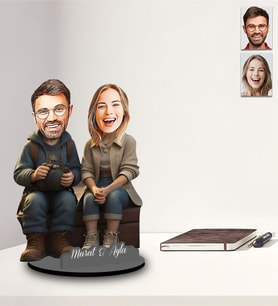 Kişiye Özel Sevgili Tasarımlı Karikatür İki Katmanlı Ahşap Biblo Model-33
