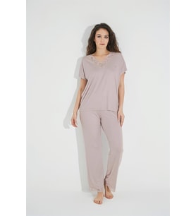 Kısa Kollu V Yakalı Dantelli Pijama Takımı 18486