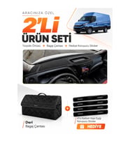 e-biz IVECO DAILY (2015-2021) Uyumlu Torpido Örtüsü + Deri Bagaj Çantası Seti - Siyah - IV002
