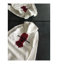 Üç İplik Kapşonlu Baskılı Oversize SweatShirt- Beyaz