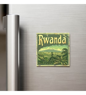 Ruanda Rwanda - Posta Pulu Temalı Ülke - Baskılı Buzdolap Magneti Kare - 9x9 cm