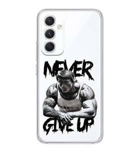 Samsung Galaxy A55 Uyumlu Arnold Fitness Never Give Up Desenli Şeffaf Telefon Kılıfı