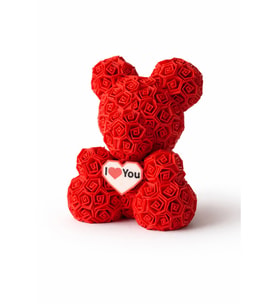 Kırmızı Gül Desenli Teddy Ayıcık – I Love You Kalpli Romantik Dekoratif Ayı, Sevgiliye Özel Hediye