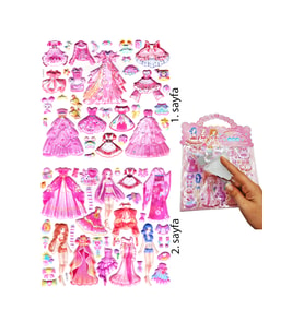 Sticker Kabartmalı Çantalı iki Sayfalı Sticker Seti (HQK010) - 21x17 cm-Anime Kız Giydirme