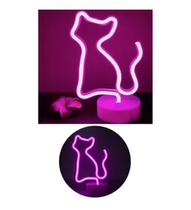 PEMBE KEDİ MODEL NEON LED IŞIKLI MASA LAMBASI DEKORATİF AYDINLATMA GECE LAMBASI