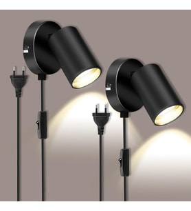 Rsylight Metal Mafsallı Siyah Spot Armatür Aplik Kablolu Fişli Beyaz Led Ampullü