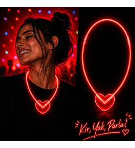 Neon Işıklı Fosforlu Kalp Parti Kolyesi Kırmızı Renk