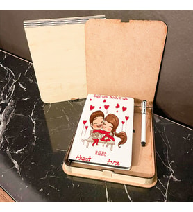 Sevgiliye Hediye Ahşap Kutulu Defter Kalem Set 021