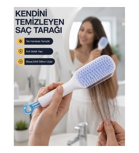 Mey İthalat® Kendini Temizleyen Ergonomik Saç Tarağı – ABS Gövde, Silikon Diş
