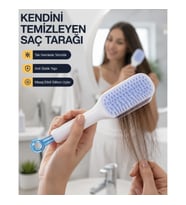 Mey İthalat® Kendini Temizleyen Ergonomik Saç Tarağı – ABS Gövde, Silikon Diş