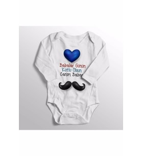 Unisex Bebek Beyaz Bıyıklı Babalar Günün Kutlu Olsun Canım Babam Yazılı Zıbın