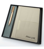 Signator® Codex  N278 Kişiye Özel Defterli Set - İsme Özel Rose Gold Kalem + İsme Özel Bej Defter  İsme Özel Kutusunda Hediyelik Set (Karışık)