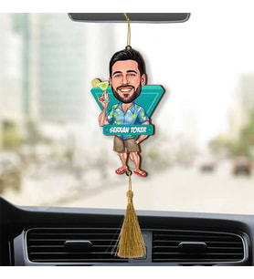 Tatildeki Adam Karikatürlü Ahşap Dikiz Ayna Araba Süsü