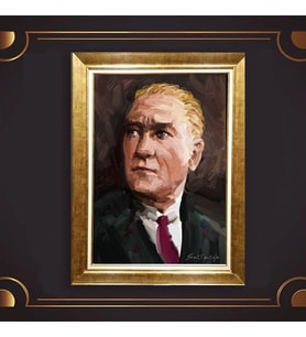 Özel Seri Paspartulu Çerçeveli Atatürk Tablo l648 (Gold)