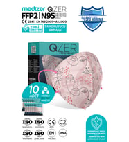 Qzer Çizgisel Kadın Desenli FFP2 Maske N95 Maske 10 Adet