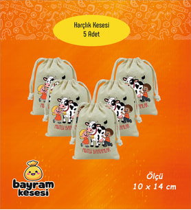 Bayram Harçlık Kesesi 5'li – Baskılı Ham Bez Bayram Kesesi, Çocuklar İçin Bayram Hediyesi  Model-12
