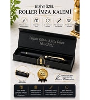 Yüksek Kalite Kişiye Özel Mat Siayh Roller İmza Kalemi Mavi Renk Yazmaktadır