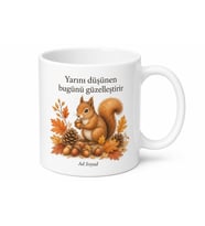 Kozalak Toplayan Sincap Çizimli Kışlık Hazırlığı Yapan Tutumlu Kupa Hediye Bardak
