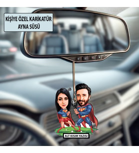 Sevgiliye Özel Karikatür Ayna Süsü – Sevgililer Günü Hediyesi Araç İçi Süs