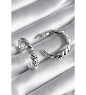 Pirinç Gümüş Renk Zirkon Taşlı Sarmal Model Kadın Küpe 5886 - LOHO7549-5594