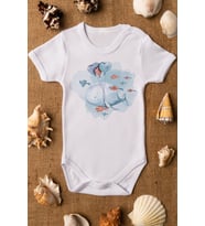 Unisex Beyaz Bebek Balina Baskılı Çıtçıtlı Body