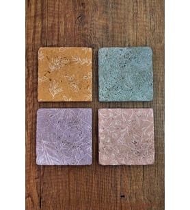 Doğal Taş Bardak Altlığı Pastel Renk Çiçek Desenler Baskılı 4'lü Set - Stone Coasters 272