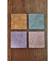 Doğal Taş Bardak Altlığı Pastel Renk Çiçek Desenler Baskılı 4'lü Set - Stone Coasters 272
