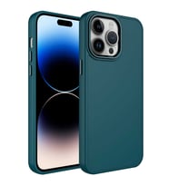 Lexroo iPhone 14 Pro Kılıf Metal Çerçeve ve Buton Tasarımlı Silikon Luna Kılıf - Koyu Yeşil
