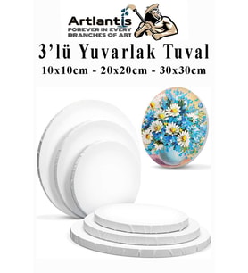 Yuvarlak Tuval 10x10 20x20 30x30 3 Adet Arkadan Zımbalı Astarlı Resim Tuvali Daire Tuval Akrilik Boya Yağlı Boya (Beyaz)