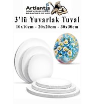 Yuvarlak Tuval 10x10 20x20 30x30 3 Adet Arkadan Zımbalı Astarlı Resim Tuvali Daire Tuval Akrilik Boya Yağlı Boya (Beyaz)