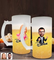 BK Gift Kişiye Özel Erkek ve Kadın Karikatürlü 2’li Buzlu Cam Bira Bardağı 50cl-2 (Beyaz)