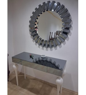 Dresuar ST 90625 Güneş Model Parlak Füme Cam Ayna Kaplı Kayın Tombul Ayak Beyaz