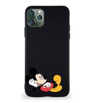 Apple iPhone 11 Pro Max Soft Premier Kapak Mickey Mouse-F Tasarımlı Silikon Kılıf - Siyah (Şeffaf)