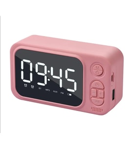 Bluetooth Hoparlör FM Radyo Alarmlı Dijital Masa Saati (Pembe)