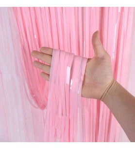 Pastel Pembe Püsküllü Kapı Perdesi 1x2 m Parti Dekorasyonu