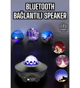 Mey İthalat® Çocuklara Özel Şarjlı Bluetooth Hoparlör Parti Led Lambası Yıldızlı Projeksiyon