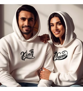 Sevgililer Günü Kombin Erkek Kadın Kral Kraliçe Görselli Kapüşonlu Hoodie Sweatshirt 7004