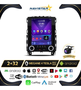 Renault Megane 4 Tesla 2017-2023 Model 2+32GB Android  Kablosuz Carplay Navigasyon Multimedya Sistemi
