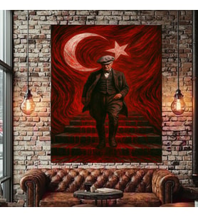 ATATÜRK BAYRAK KANVAS TABLO EV DUVAR SALON OFİS DÜKKAN İŞ YERİ HEDİYELİK DEKARASYON SÜSÜ (Çok Renkli)