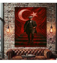 ATATÜRK BAYRAK KANVAS TABLO EV DUVAR SALON OFİS DÜKKAN İŞ YERİ HEDİYELİK DEKARASYON SÜSÜ (Çok Renkli)