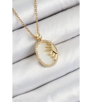 316L Çelik Zirkon Taşlı Yarım Güneş Model Gold Renk Kadın Kolye (Altın)