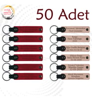 Kırmızı & Pudra, 50’li Set, İsim Yazılabilen Deri Anahtarlık, Kurumsal Seminer Katılımcılarına Anı